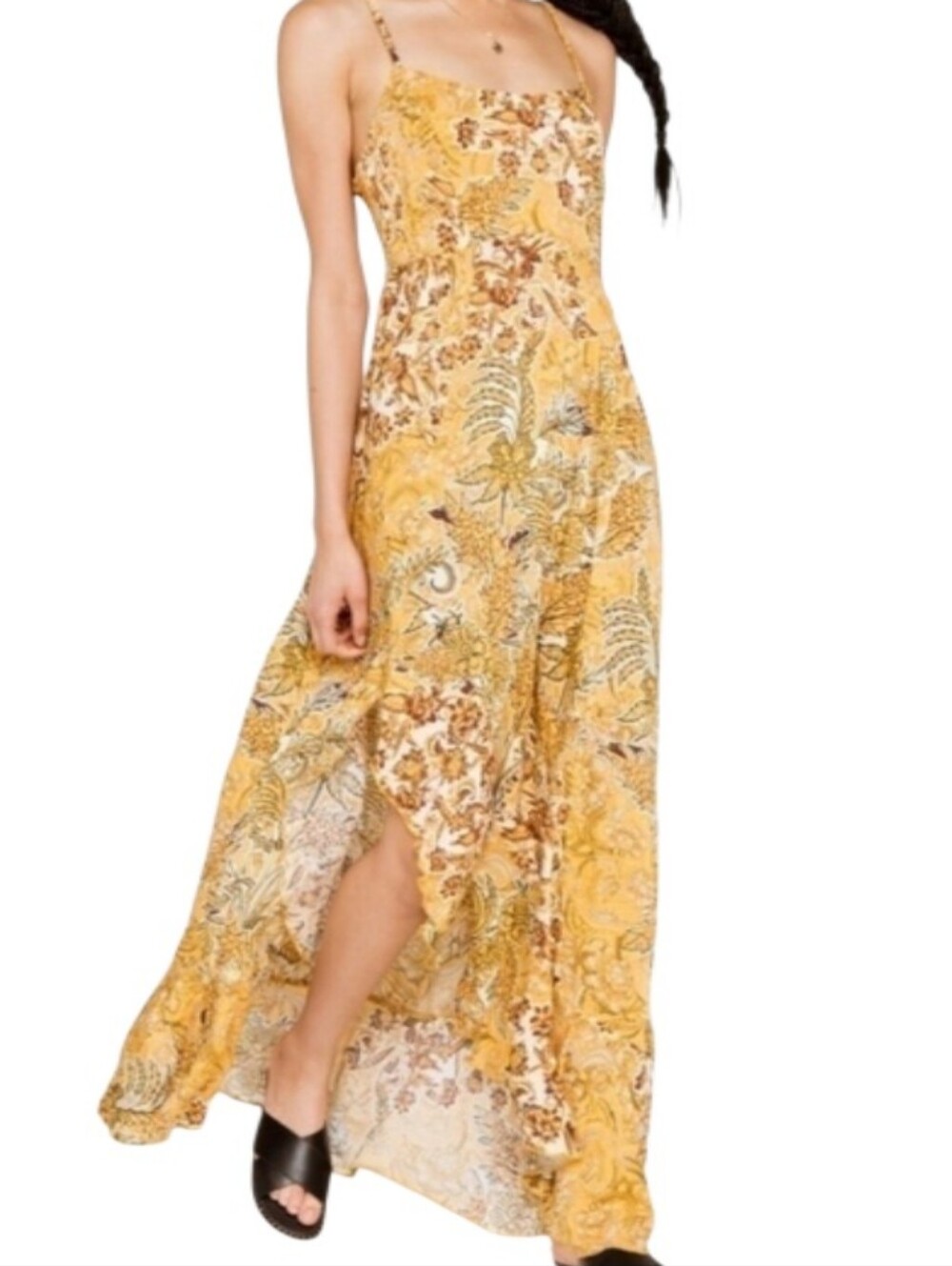 Evereve Tiana Tank Yellow Floral Maxi Dress With Side Slit-NWT